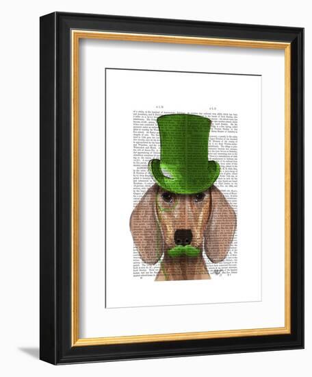 Dachshund with Green Top Hat and Moustache-Fab Funky-Framed Art Print