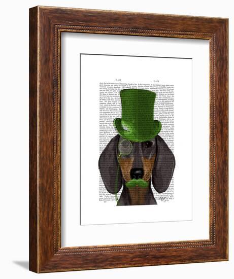 Dachshund with Green Top Hat Black Tan-Fab Funky-Framed Art Print