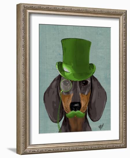 Dachshund with Green Top Hat Black Tan-Fab Funky-Framed Art Print