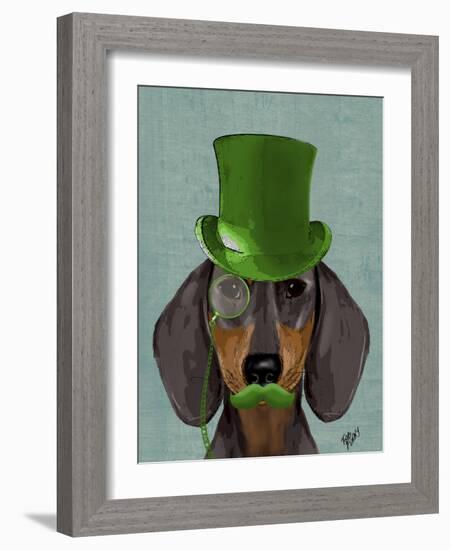 Dachshund with Green Top Hat Black Tan-Fab Funky-Framed Art Print