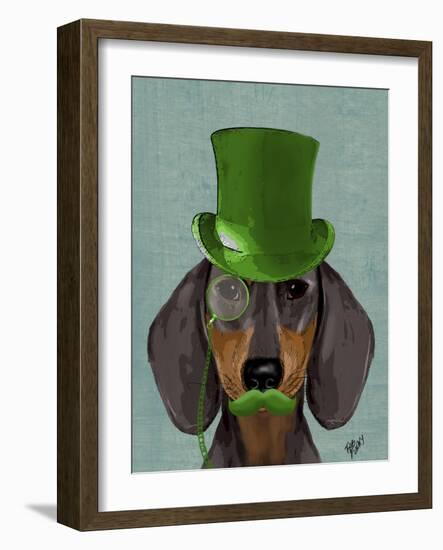 Dachshund with Green Top Hat Black Tan-Fab Funky-Framed Art Print