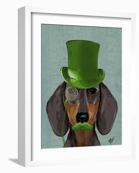 Dachshund with Green Top Hat Black Tan-Fab Funky-Framed Art Print