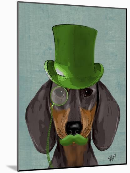 Dachshund with Green Top Hat Black Tan-Fab Funky-Mounted Art Print