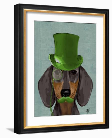 Dachshund with Green Top Hat Black Tan-Fab Funky-Framed Art Print