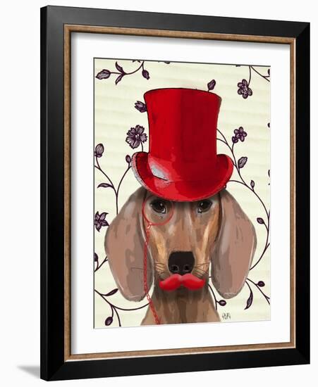 Dachshund with Red Top Hat-Fab Funky-Framed Art Print