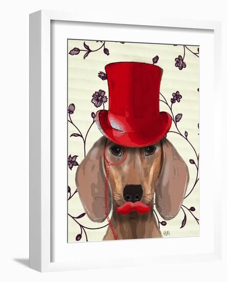 Dachshund with Red Top Hat-Fab Funky-Framed Art Print