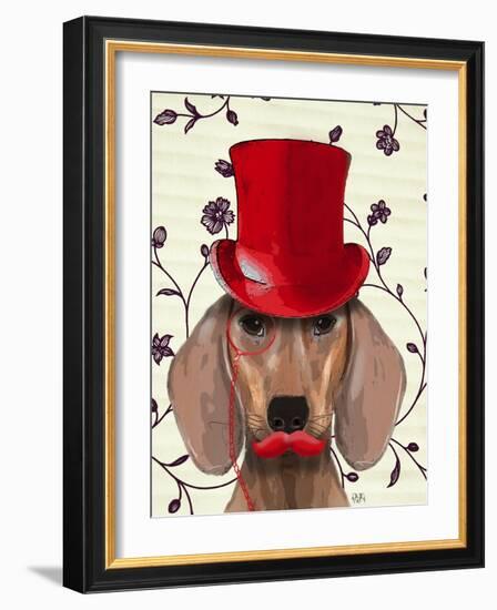 Dachshund with Red Top Hat-Fab Funky-Framed Art Print