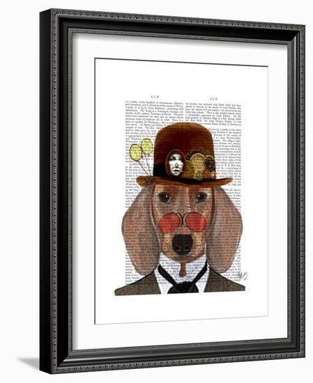 Dachshund with Steampunk Bowler Hat-Fab Funky-Framed Premium Giclee Print