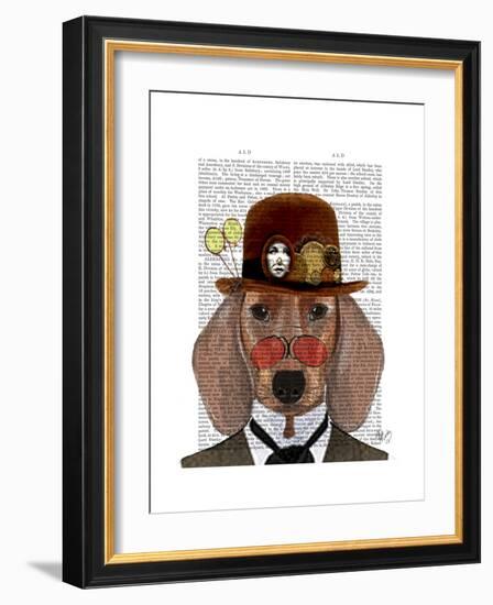 Dachshund with Steampunk Bowler Hat-Fab Funky-Framed Premium Giclee Print