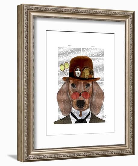 Dachshund with Steampunk Bowler Hat-Fab Funky-Framed Art Print