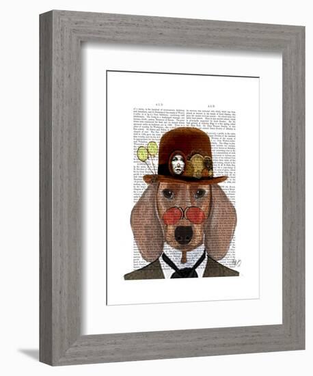 Dachshund with Steampunk Bowler Hat-Fab Funky-Framed Art Print