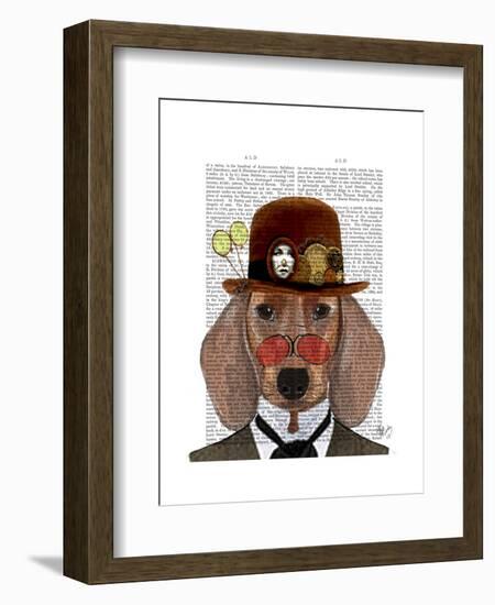 Dachshund with Steampunk Bowler Hat-Fab Funky-Framed Art Print