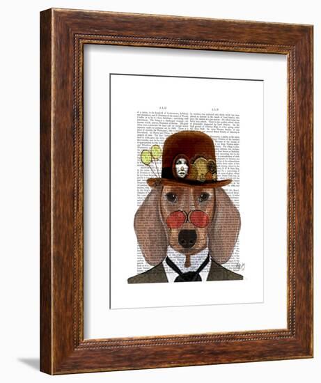 Dachshund with Steampunk Bowler Hat-Fab Funky-Framed Art Print