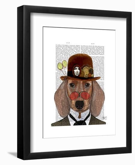 Dachshund with Steampunk Bowler Hat-Fab Funky-Framed Art Print