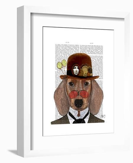 Dachshund with Steampunk Bowler Hat-Fab Funky-Framed Art Print