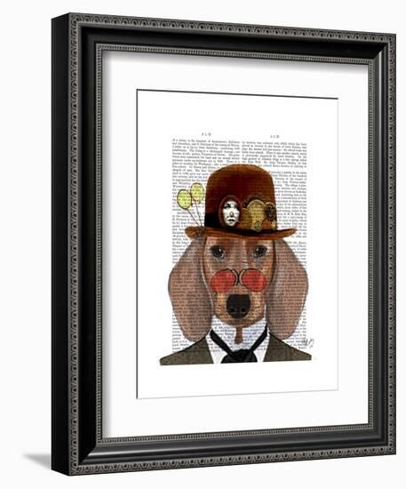 Dachshund with Steampunk Bowler Hat-Fab Funky-Framed Art Print