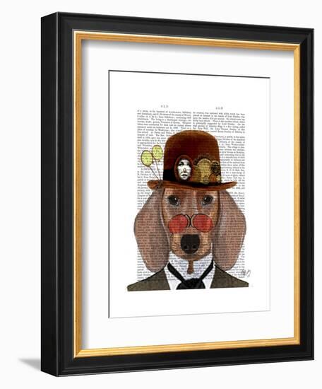 Dachshund with Steampunk Bowler Hat-Fab Funky-Framed Art Print