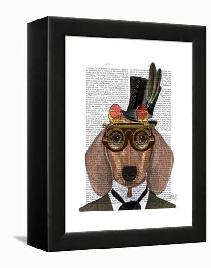 Dachshund with Top Hat and Goggles-Fab Funky-Framed Stretched Canvas