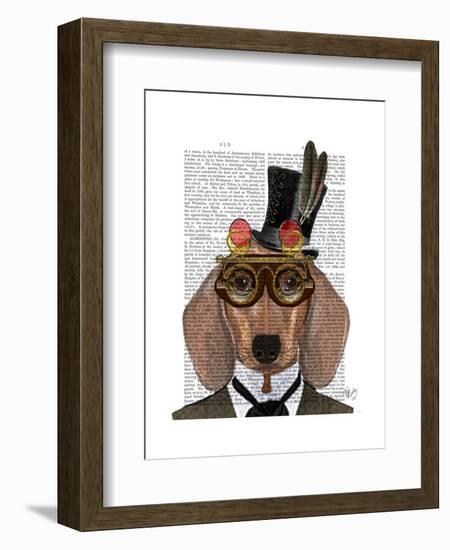 Dachshund with Top Hat and Goggles-Fab Funky-Framed Art Print