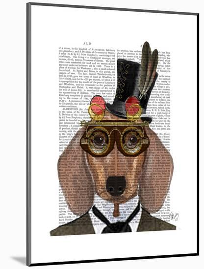 Dachshund with Top Hat and Goggles-Fab Funky-Mounted Art Print