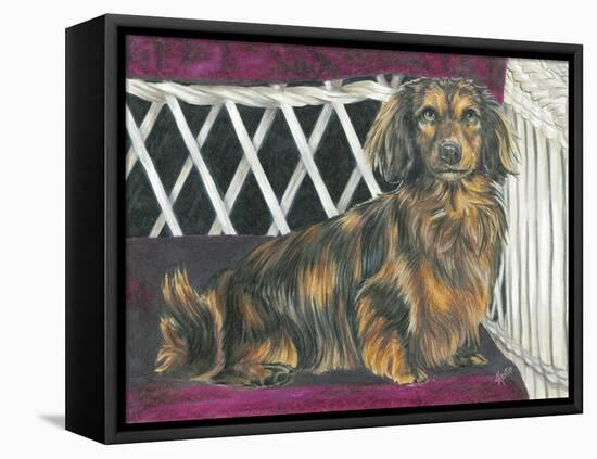 Dachsund in Wicker Chair-Barbara Keith-Framed Premier Image Canvas