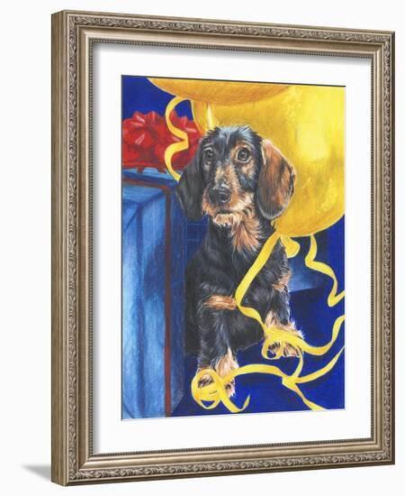 Dachsund with Yellow Ribbons and Balloons-Barbara Keith-Framed Giclee Print