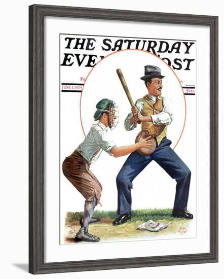 "Dad at Bat," Saturday Evening Post Cover, June 1, 1929-Alan Foster-Framed Giclee Print