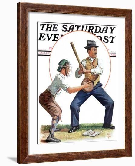 "Dad at Bat," Saturday Evening Post Cover, June 1, 1929-Alan Foster-Framed Giclee Print