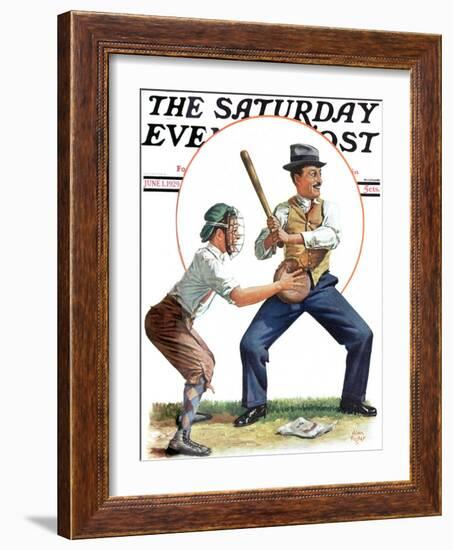 "Dad at Bat," Saturday Evening Post Cover, June 1, 1929-Alan Foster-Framed Giclee Print