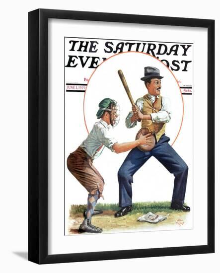 "Dad at Bat," Saturday Evening Post Cover, June 1, 1929-Alan Foster-Framed Giclee Print