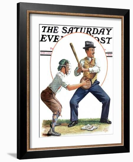 "Dad at Bat," Saturday Evening Post Cover, June 1, 1929-Alan Foster-Framed Giclee Print