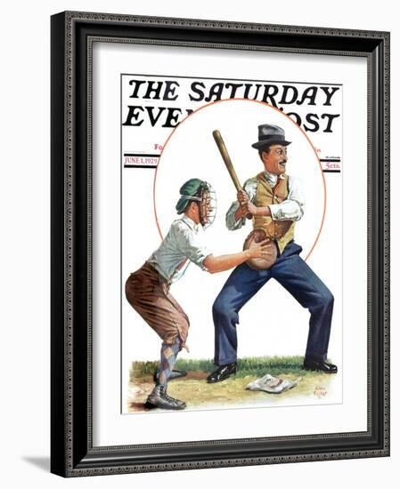 "Dad at Bat," Saturday Evening Post Cover, June 1, 1929-Alan Foster-Framed Giclee Print