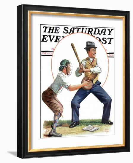 "Dad at Bat," Saturday Evening Post Cover, June 1, 1929-Alan Foster-Framed Giclee Print