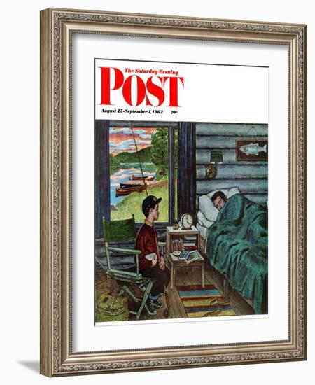 "Dad, the Fish are Biting," Saturday Evening Post Cover, August 25, 1962-Amos Sewell-Framed Giclee Print