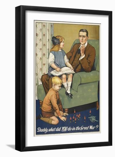 Daddy, What Did YOU Do in the Great War ?' a Patriotic Poster Depicting a Father and Is Family-Savile Lumley-Framed Giclee Print