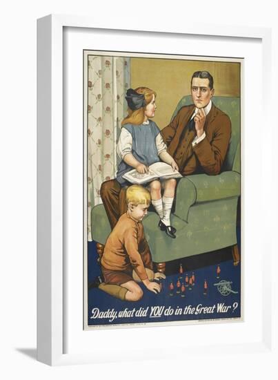 Daddy, What Did YOU Do in the Great War ?' a Patriotic Poster Depicting a Father and Is Family-Savile Lumley-Framed Giclee Print