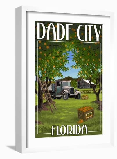 Dade City, Florida - Orange Orchard Scene-Lantern Press-Framed Premium Giclee Print