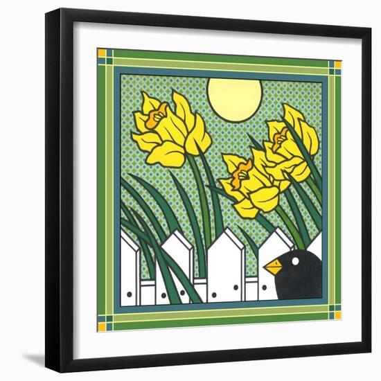 Daffodils 2 with Kernal the Crow-Denny Driver-Framed Giclee Print