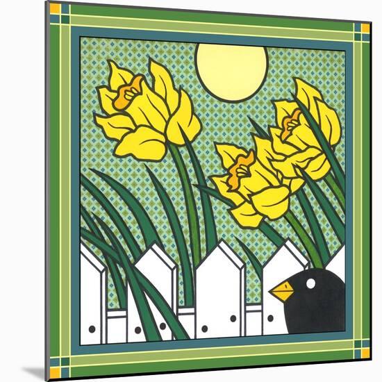 Daffodils 2 with Kernal the Crow-Denny Driver-Mounted Giclee Print