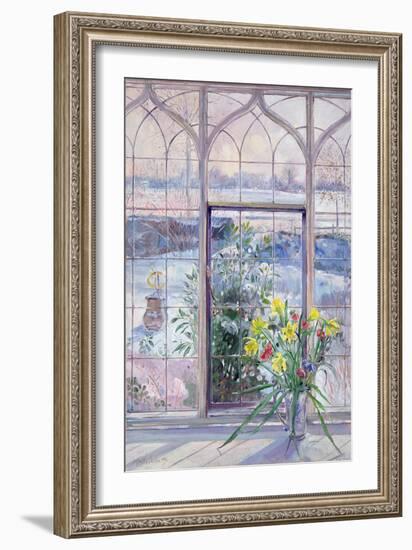 Daffodils and Sundial against the Snow, 1991-Timothy Easton-Framed Giclee Print