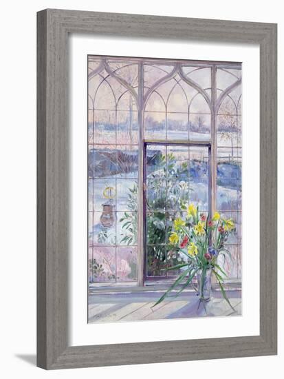 Daffodils and Sundial against the Snow, 1991-Timothy Easton-Framed Giclee Print