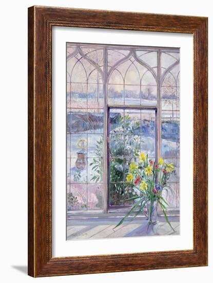 Daffodils and Sundial against the Snow, 1991-Timothy Easton-Framed Giclee Print