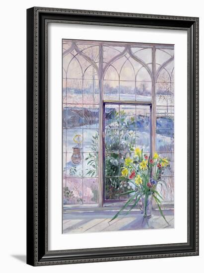 Daffodils and Sundial against the Snow, 1991-Timothy Easton-Framed Giclee Print