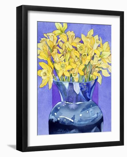 Daffodils in Cobalt-Sharon Pitts-Framed Giclee Print