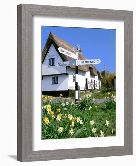 Daffodils, Road Sign and Cottage, Thriplow, Cambridgeshire-Peter Thompson-Framed Photographic Print