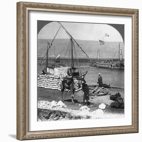 Dahabiyehs on the River Ready for a Nile Voyage, Egypt, 1905-Underwood & Underwood-Framed Photographic Print