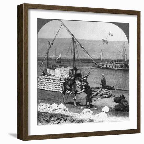 Dahabiyehs on the River Ready for a Nile Voyage, Egypt, 1905-Underwood & Underwood-Framed Photographic Print