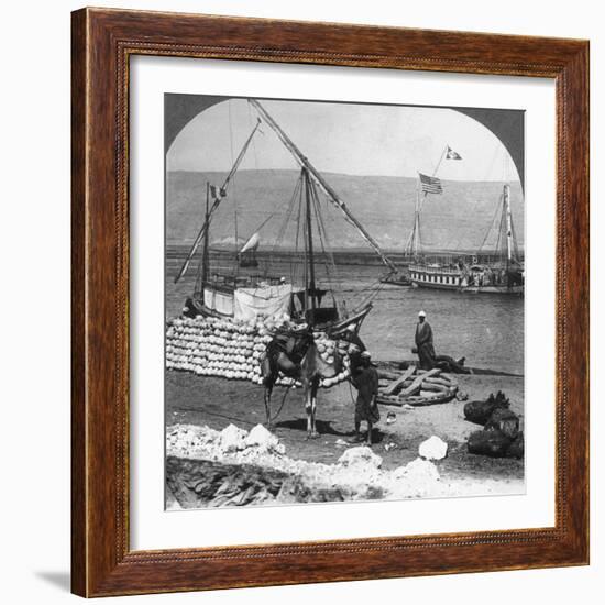 Dahabiyehs on the River Ready for a Nile Voyage, Egypt, 1905-Underwood & Underwood-Framed Photographic Print