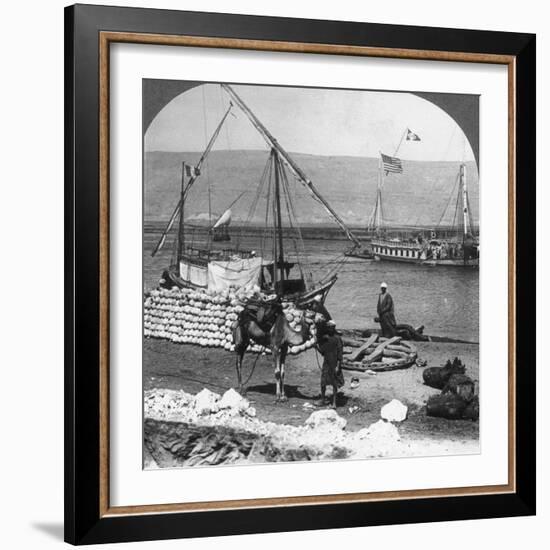 Dahabiyehs on the River Ready for a Nile Voyage, Egypt, 1905-Underwood & Underwood-Framed Photographic Print