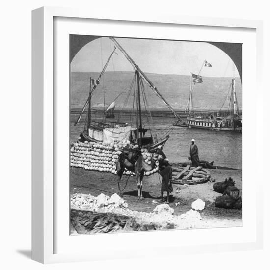 Dahabiyehs on the River Ready for a Nile Voyage, Egypt, 1905-Underwood & Underwood-Framed Photographic Print